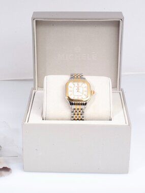 Authentic Michele Meggie Diamond Two-Tone 18K Gold-Plated Stainless Steel Ladies